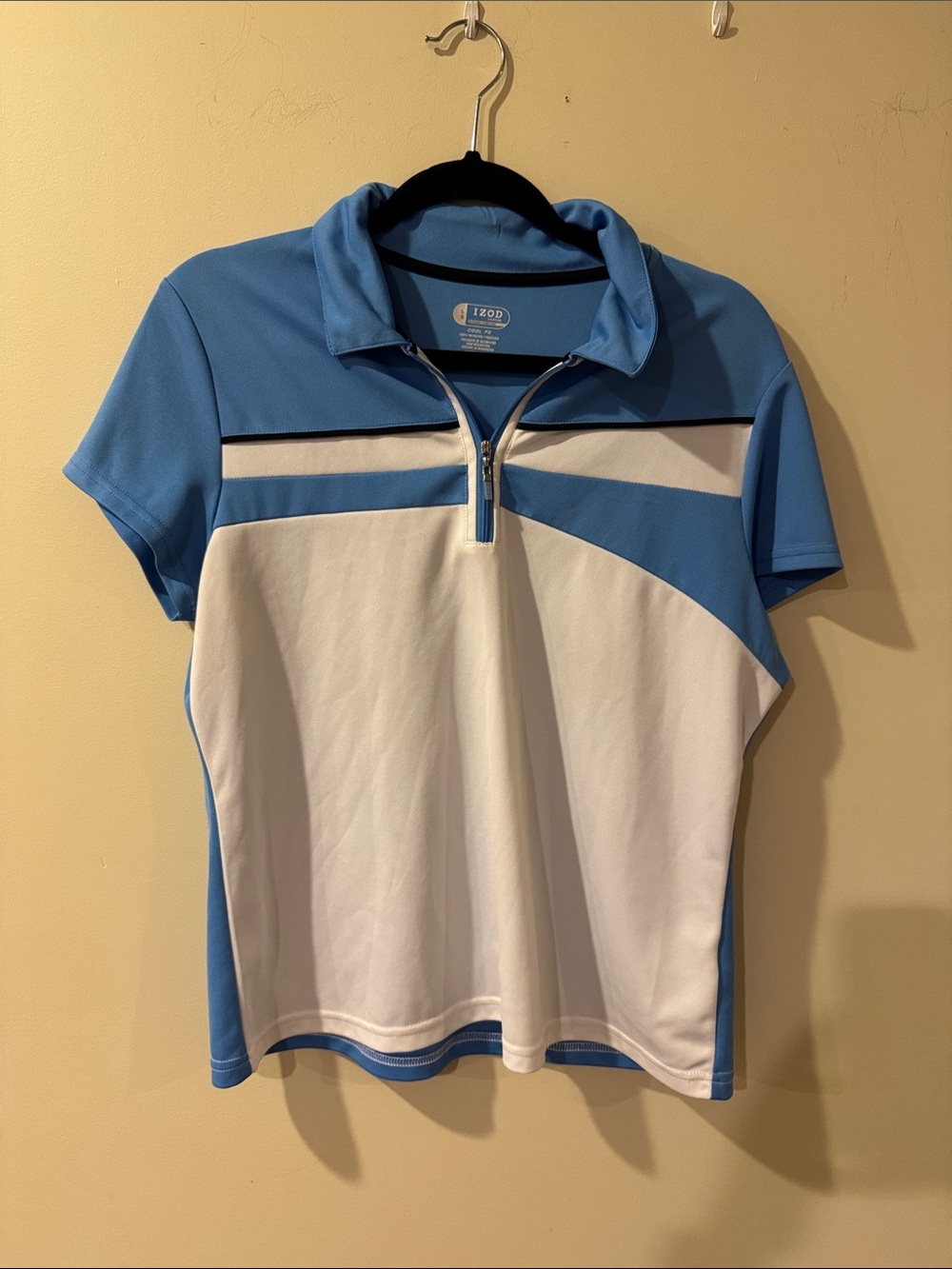 Izod Light Blue and White Zip-Front Polo